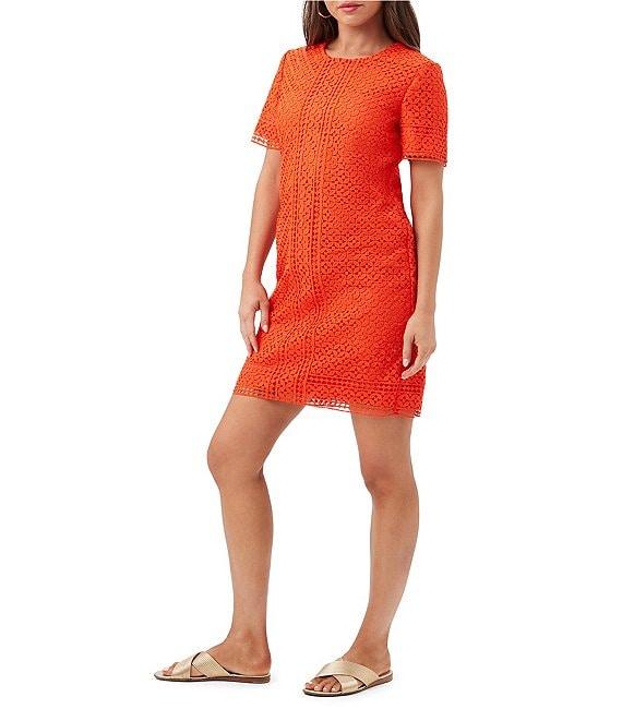 Trina Turk Kimasu Geometric Lace Round Neck Short Sleeve Dress Product Image