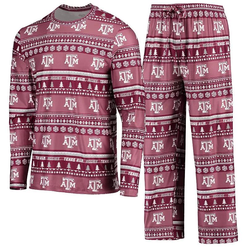 Men's Concepts Sport Maroon Texas A&M Aggies Ugly Sweater Long Sleeve T-Shirt and Pants Sleep Set,  Product Image