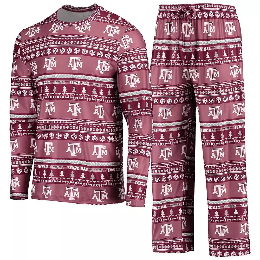 Men's Concepts Sport Maroon Texas A&M Aggies Ugly Sweater Long Sleeve T-Shirt and Pants Sleep Set,  Product Image
