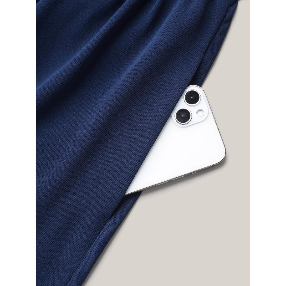 Plus Size Lace Detail Trumpet Sleeve Midi Dress DarkBlue Women Office Overlapping Boat Neck Elbow-length sleeve Curvy BloomChic 28/5X Product Image