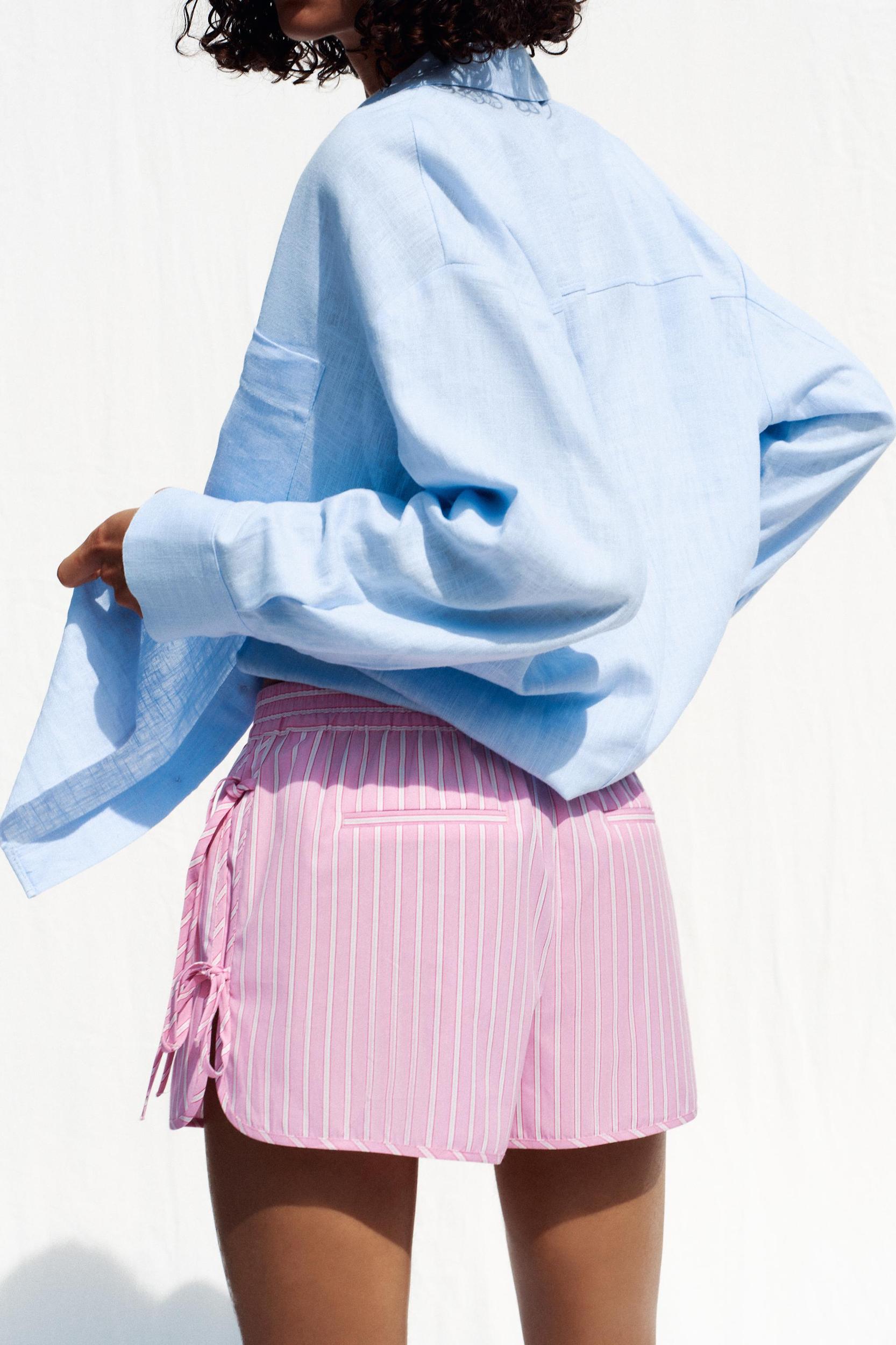 STRIPED POPLIN SHORTS WITH SIDE TIES Product Image