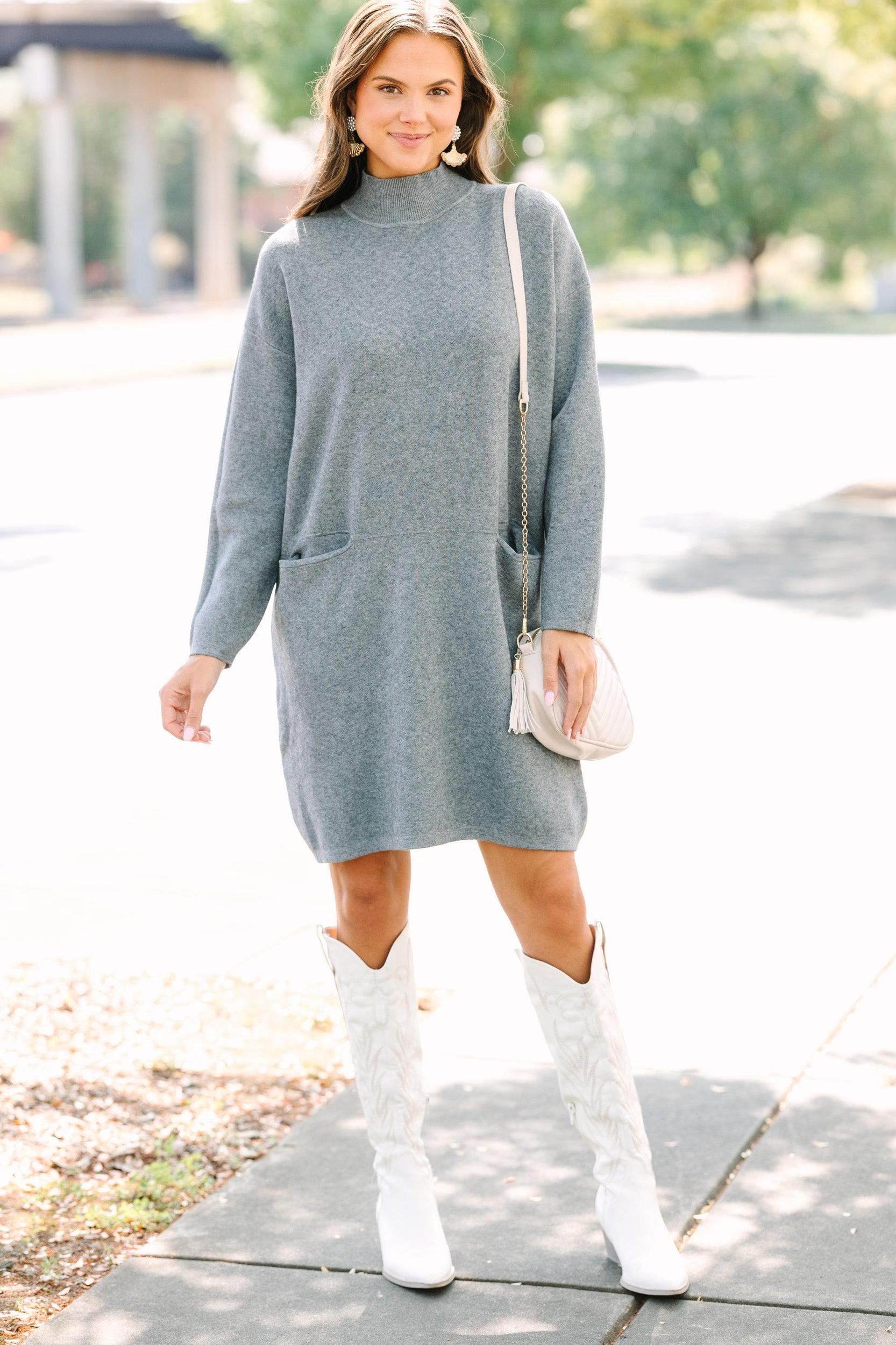 Pinch: Still In Love Gray Mock Neck Sweater Dress Female Product Image