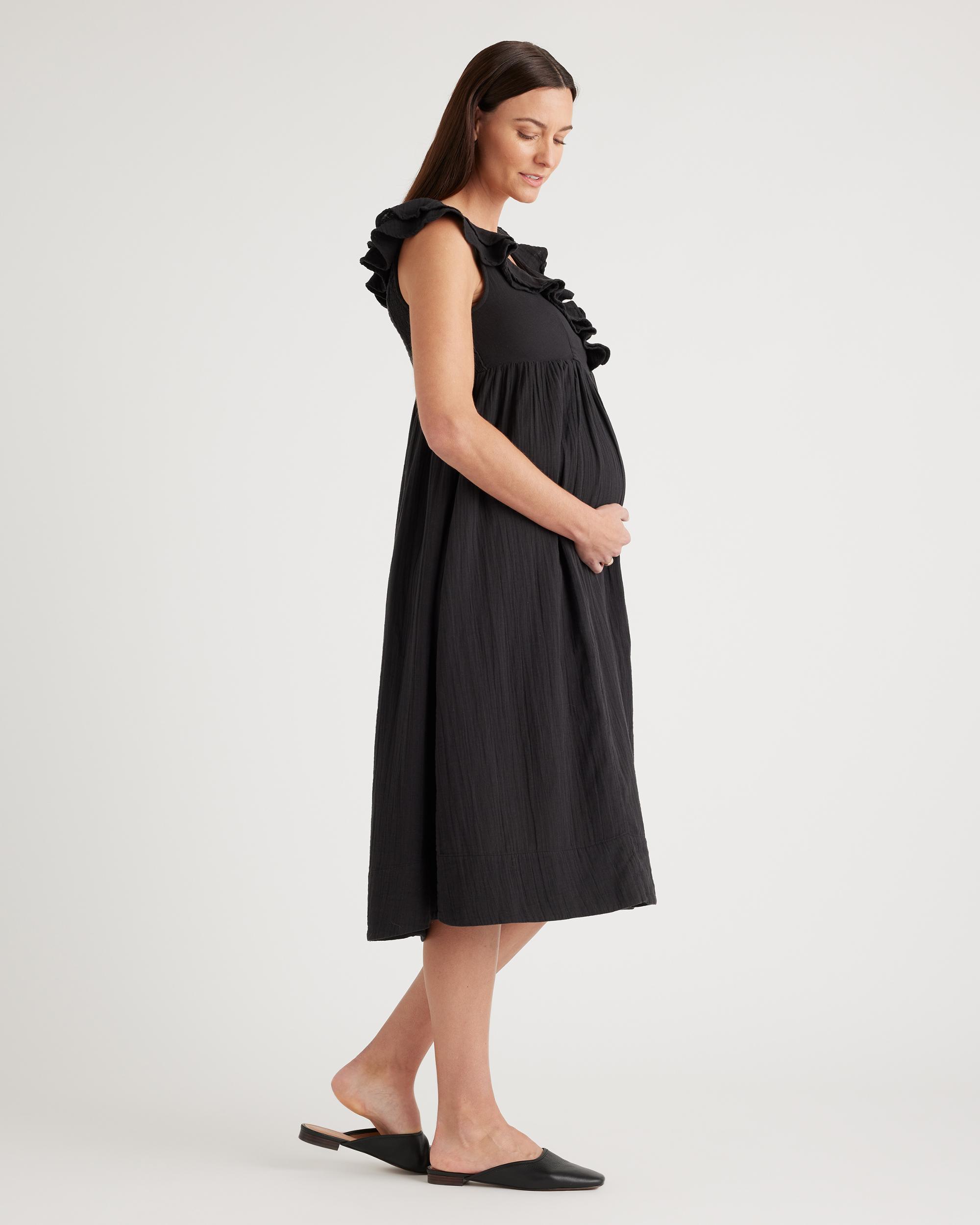 Quince | Women's Gauze Maternity Ruffle Front Dress Organic Cotton Product Image