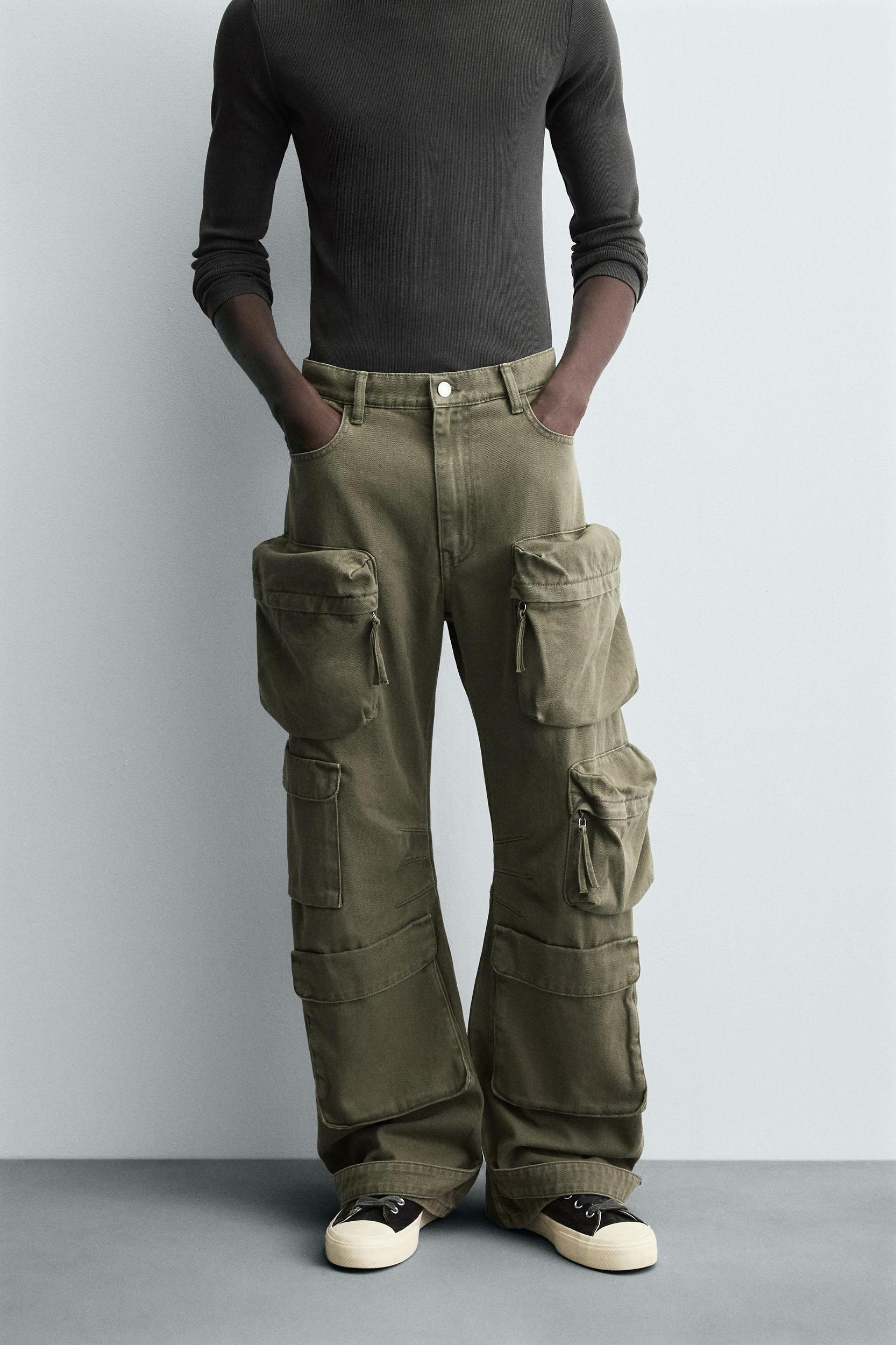 DENIM CARGO PANTS WITH POCKETS Product Image