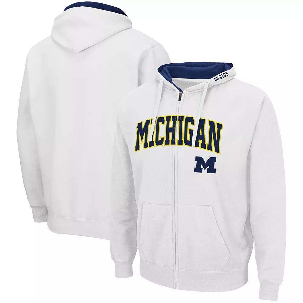 Men's Colosseum White Michigan Wolverines Arch & Logo 3.0 Full-Zip Hoodie,  Product Image