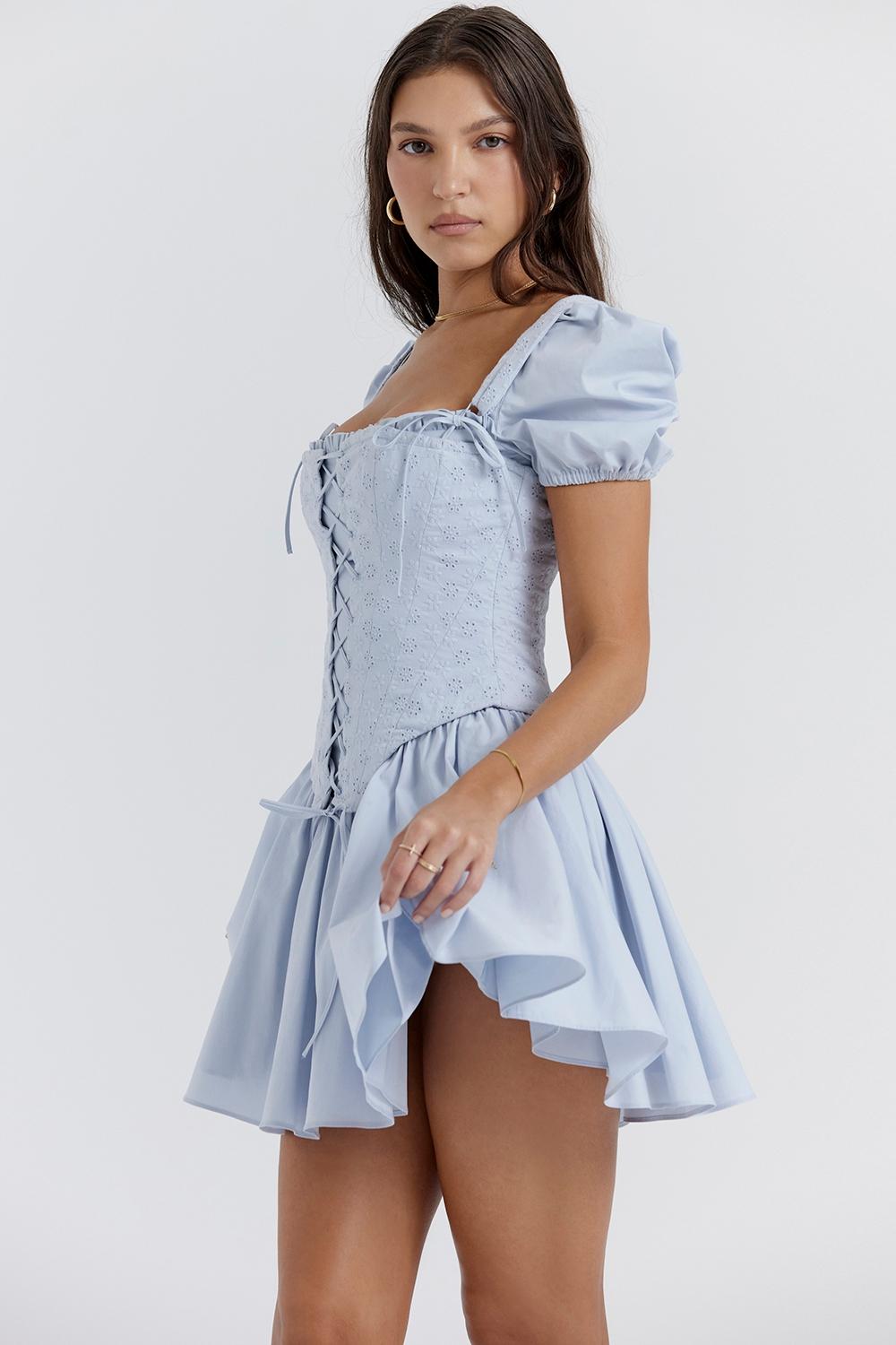 Maribel  soft blue broderie corset mini dress - sale Product Image