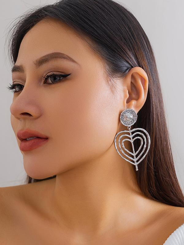 Normcore Geometric Heart Shape Hollow Solid Color Drop Earrings Product Image