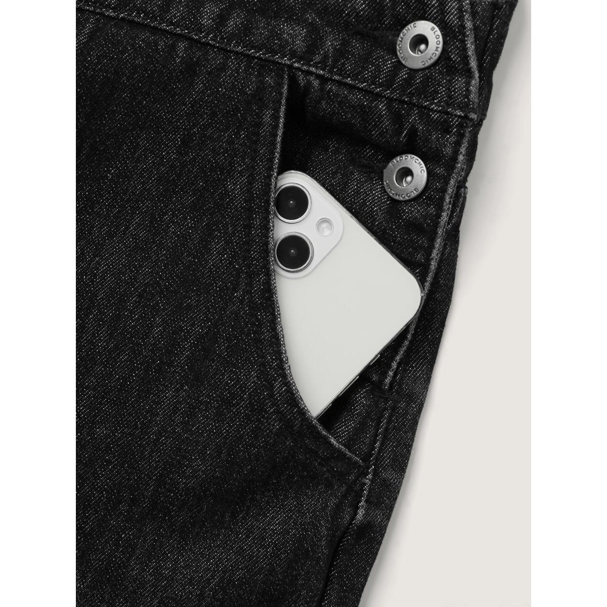 Plus Size Cotton Denim Adjustable Strap Pocketed Jumpsuit Acidwashblack Women No stretch Casual Slanted pocket Leisure Denim Jumpsuits BloomChic 30/6X Product Image