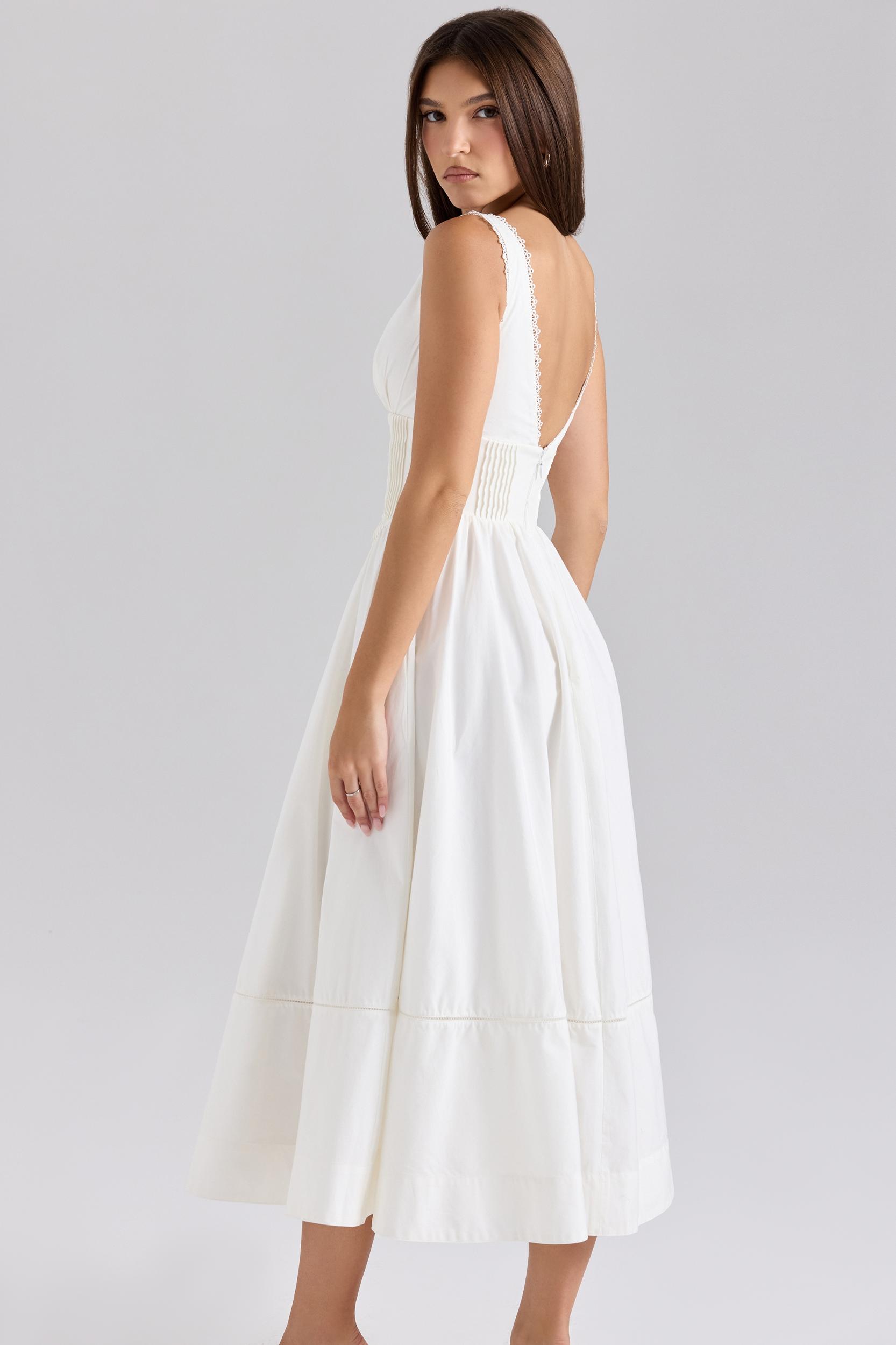 Samia  white stretch cotton midi sundress Product Image