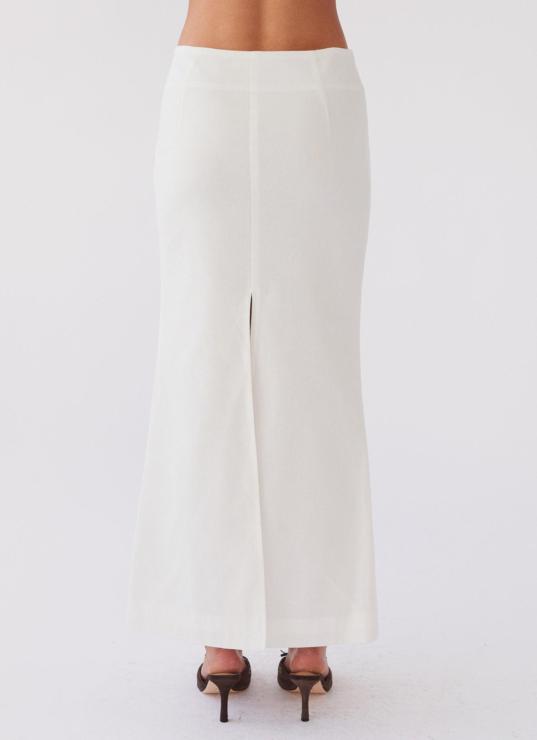 Born For Bordeaux Linen Midi Skirt - White Product Image