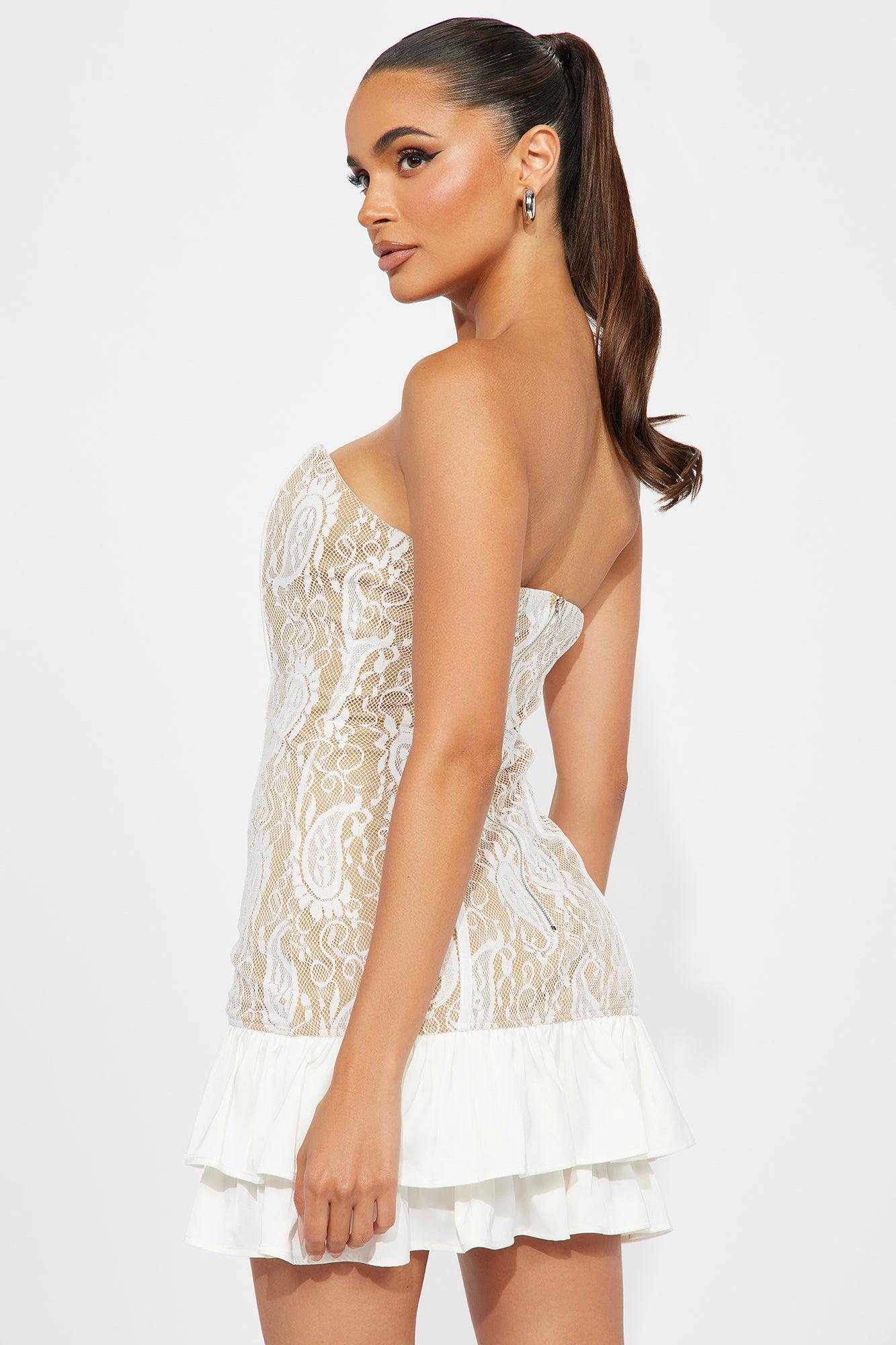 Lost In Lace Mini Dress - White Product Image