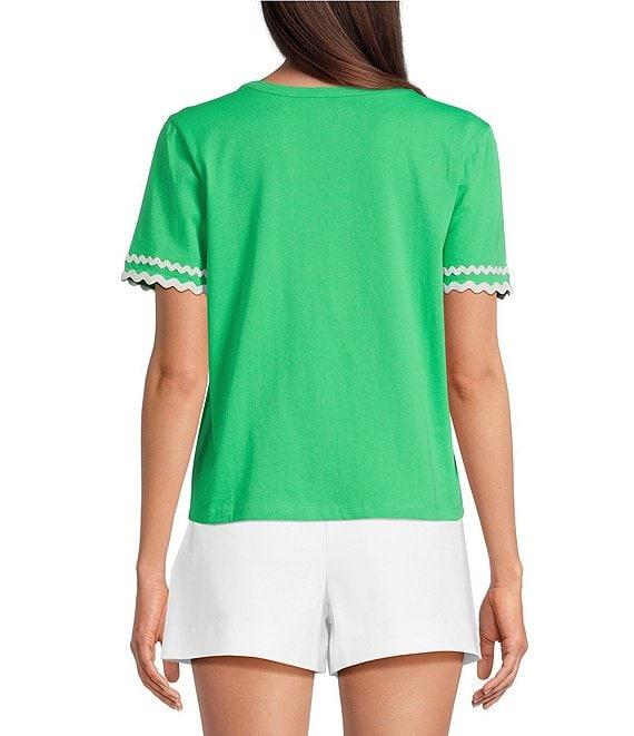 Lilly Pulitzer Clairmont Cotton Jersey Round Neck Short Sleeve Ric Rac Trim Top Product Image