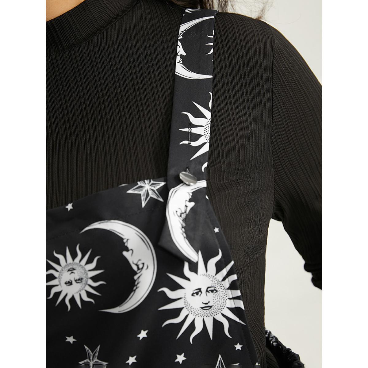 Plus Size Halloween Moon & Star Print Pocket Spaghetti Strap Dress Black Women Casual Adjustable Straps Spaghetti Strap Sleeveless Curvy Knee Dress BloomChic 30/6X Product Image