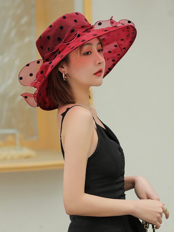 Flower Shape Gauze Polka Dot See-Through Split-Joint Sun Hat Product Image