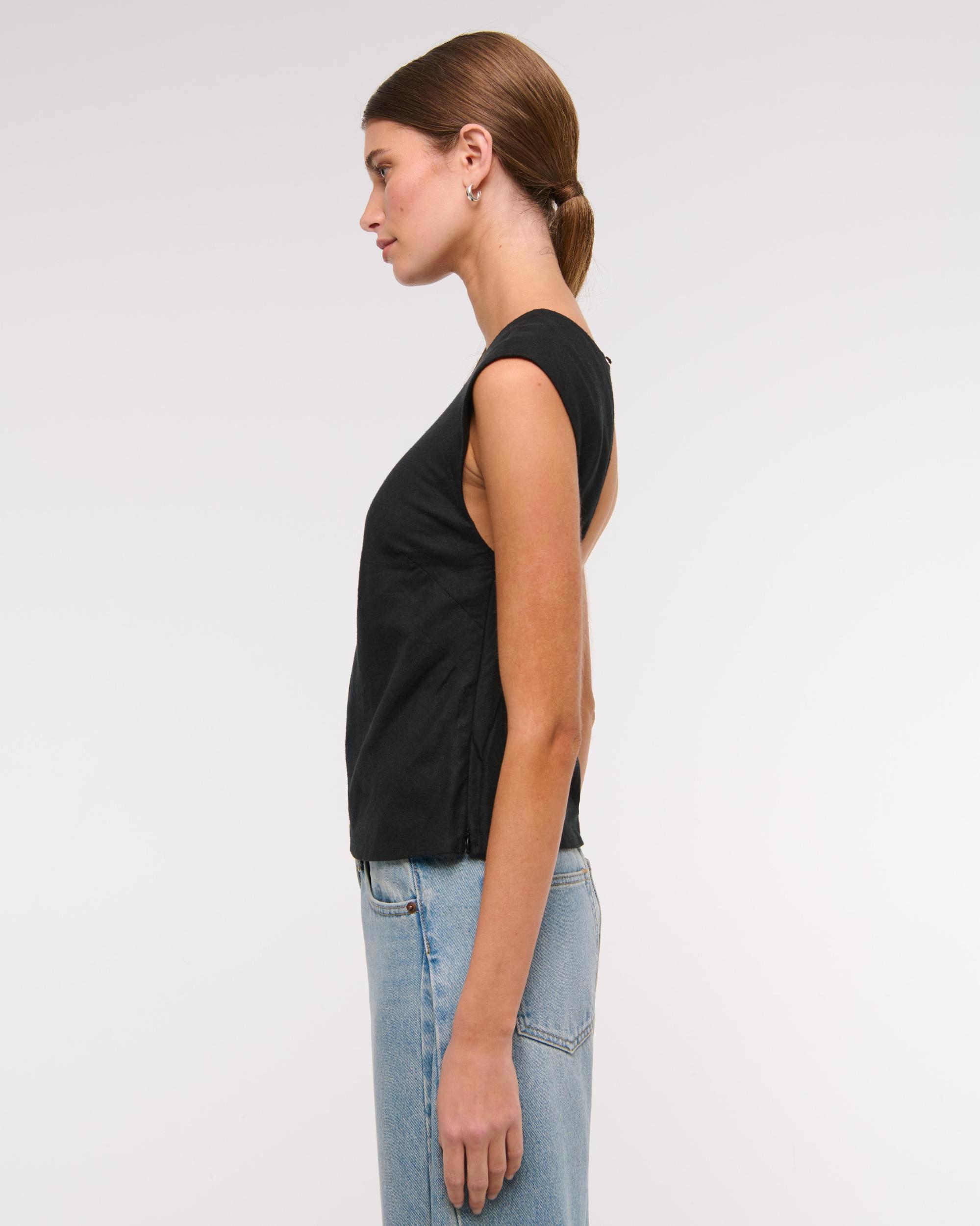 Linen-Blend Skimming Shell Top Product Image