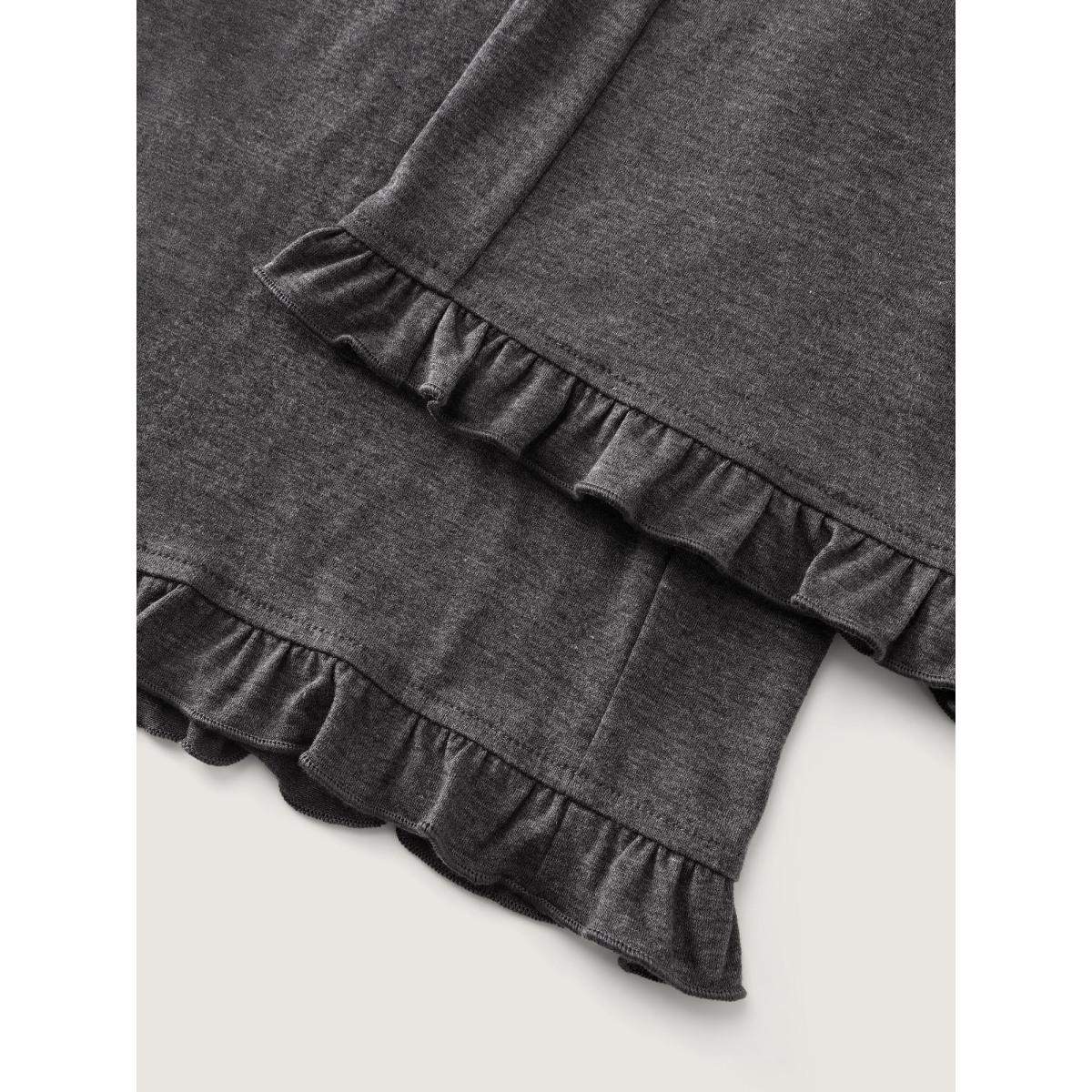 Plus Size Supersoft Drawstring Waist Ruffled Hem Pants Women DimGray Leisure Wide Leg Mid Rise Casual Pants BloomChic 28/5X Product Image