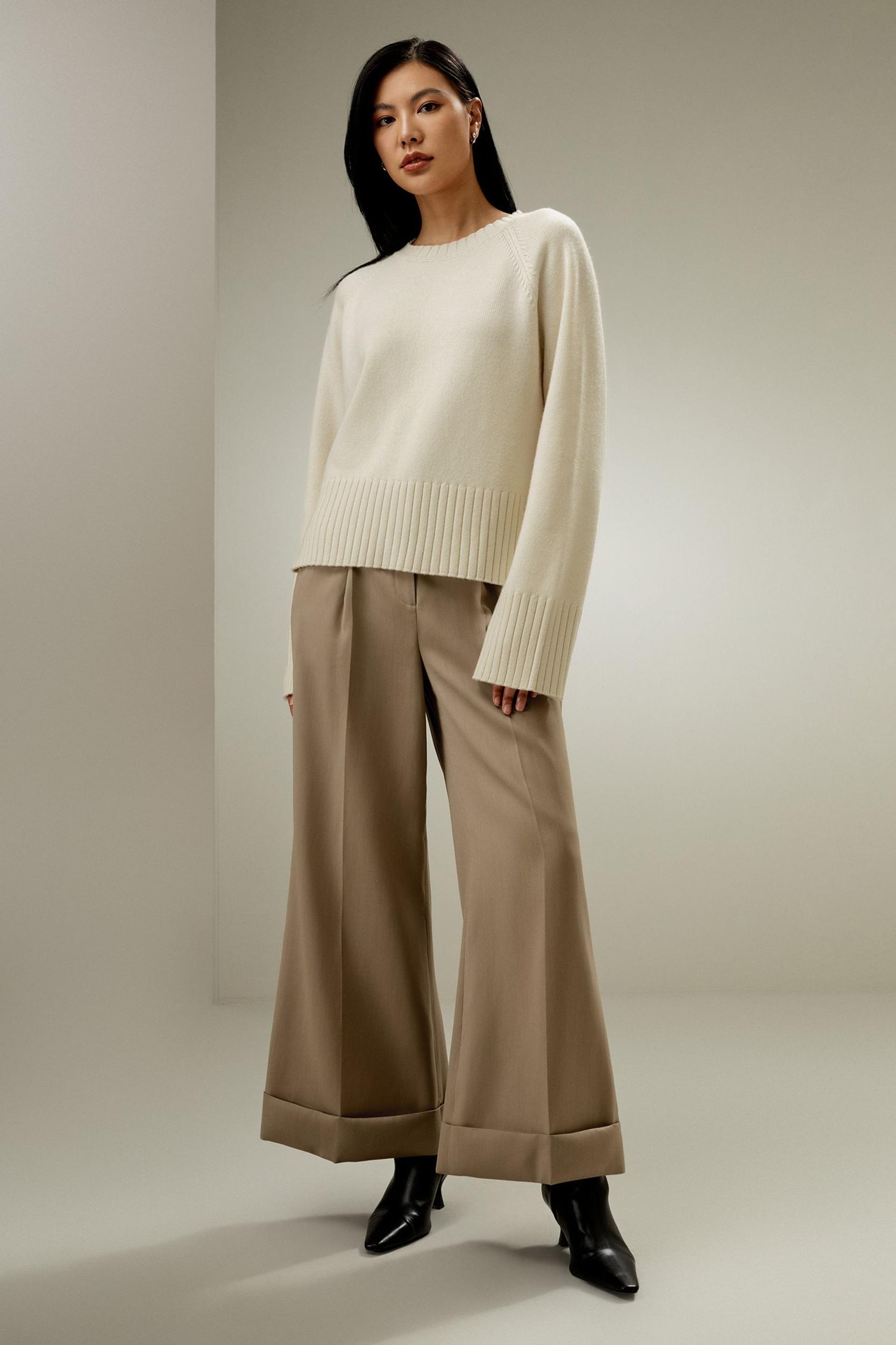 LILYSILK Cashmere Sweater Crew Neck - for Women - White Wool Cashmere - Elegant Mid-Rise Style Sweater S Product Image