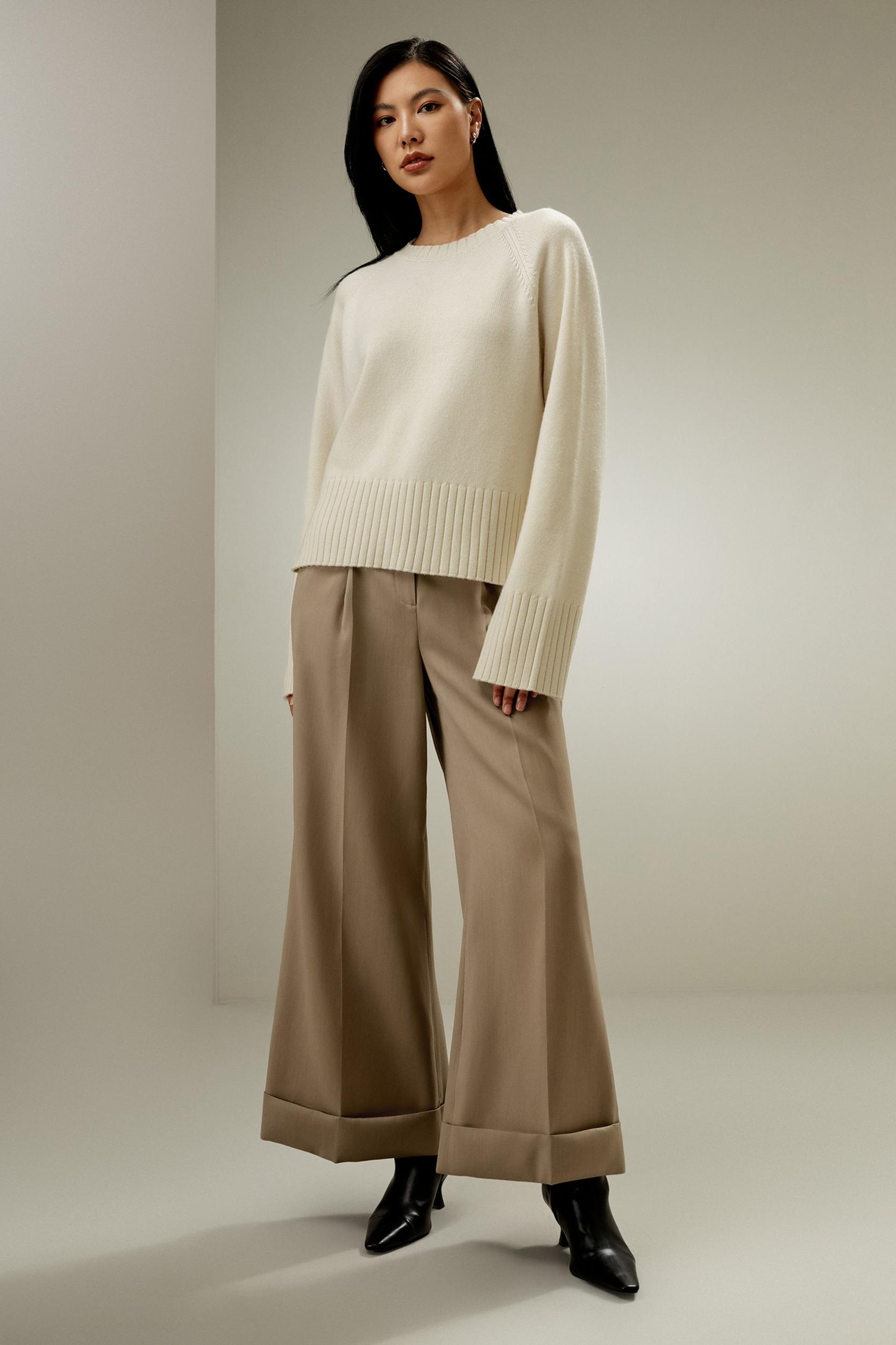 LILYSILK Cashmere Sweater Crew Neck - for Women - White Wool Cashmere - Elegant Mid-Rise Style Sweater S Product Image