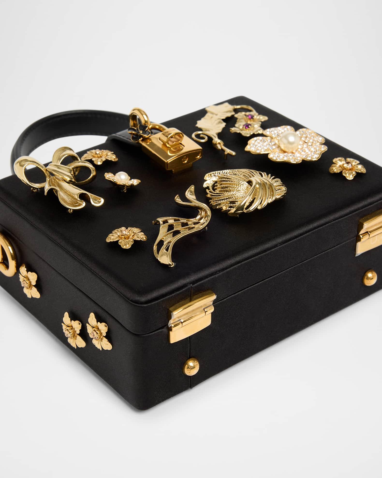 Floral Embellished Satin Box Top-Handle Bag Product Image