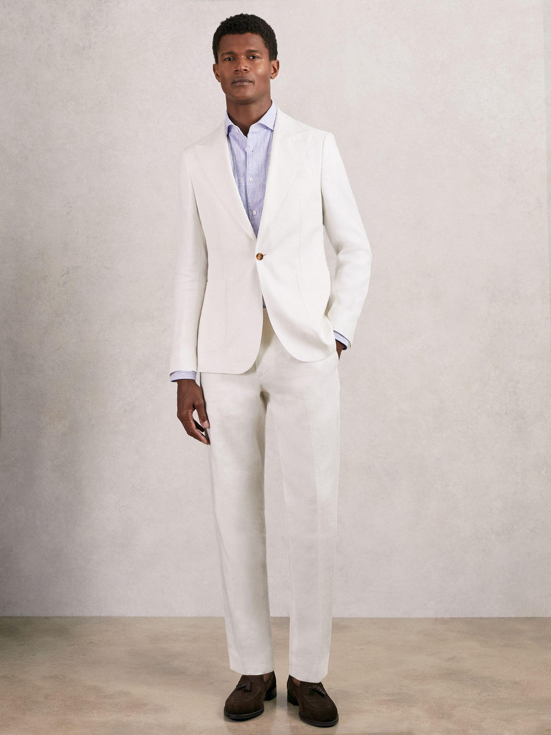 Slim Fit Lyocell Linen Suit Trousers in White Product Image