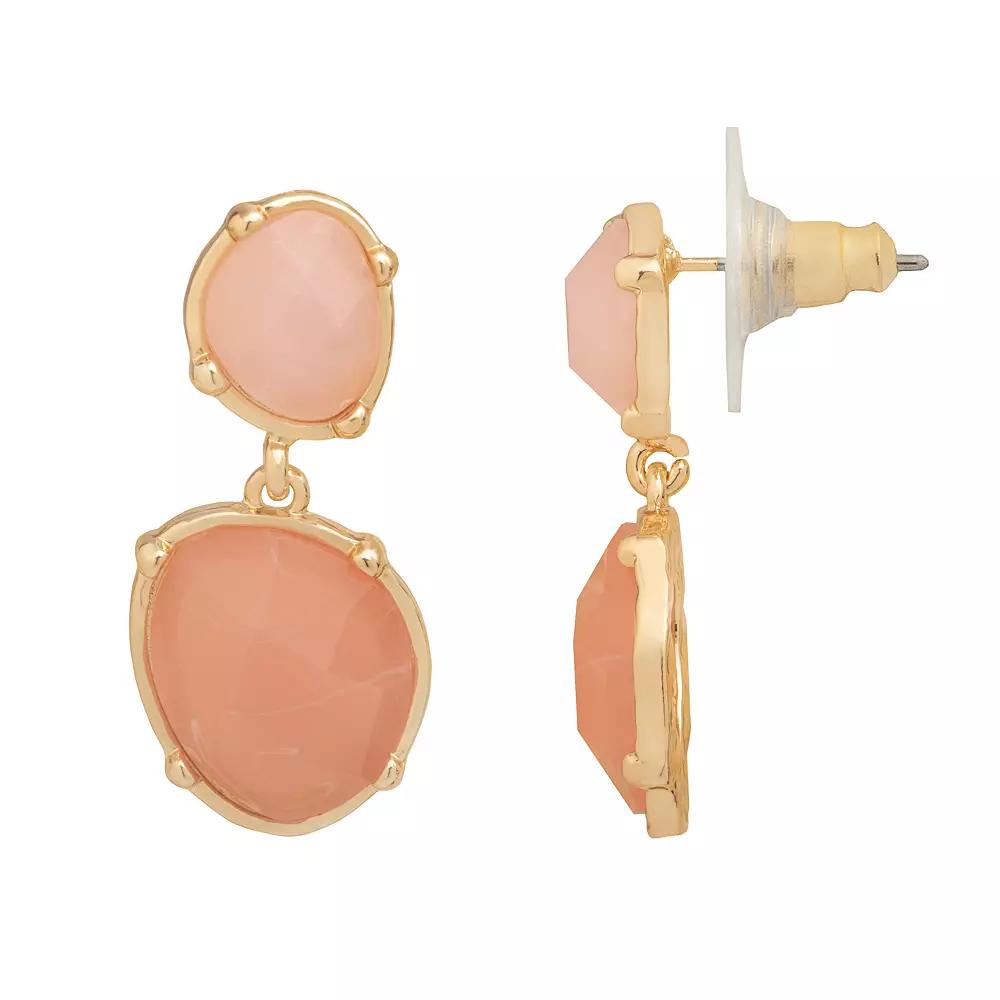 Emberly Gold Tone Organic Shape Double Stone Post Drop Earrings, Women's, Multi Product Image