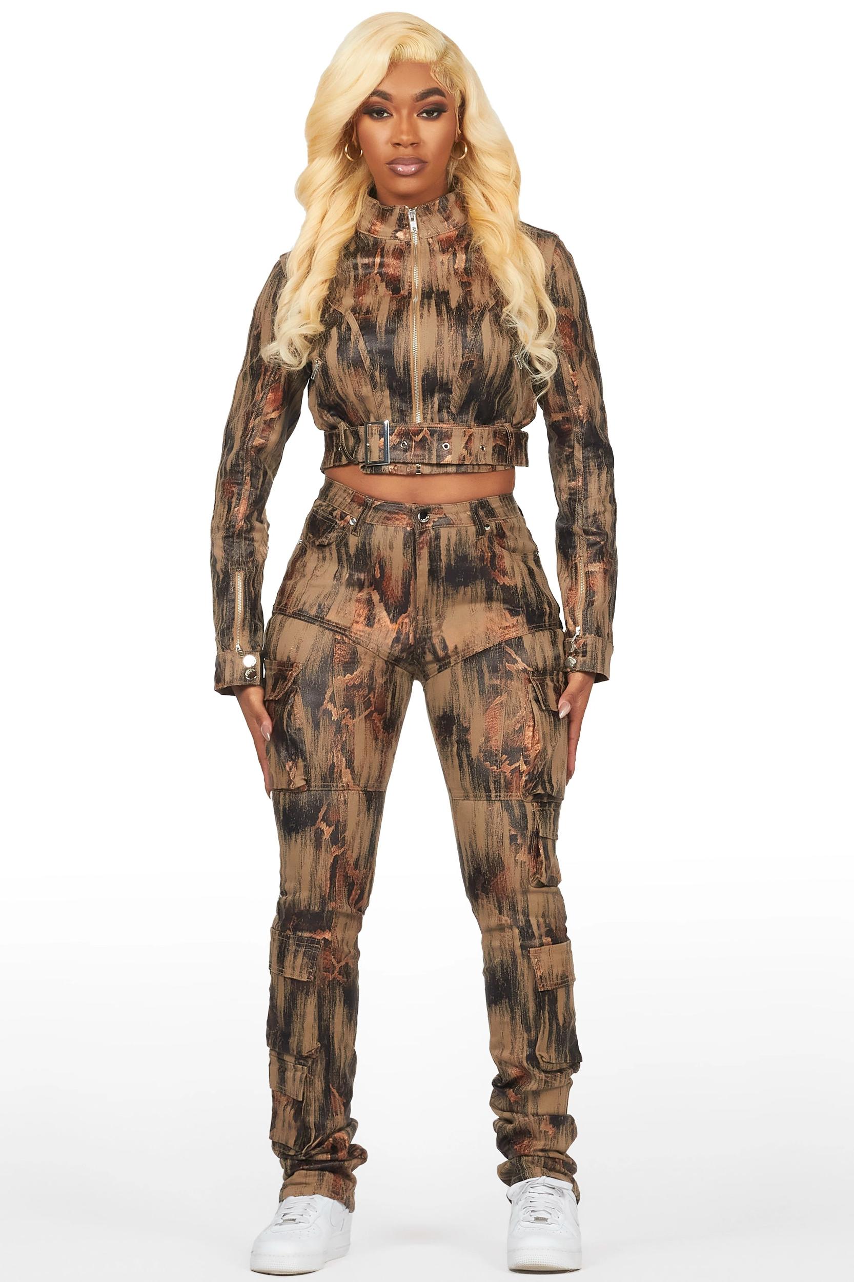 Nakedra Taupe Snakeskin Faux Leather Moto Jacket Female Product Image