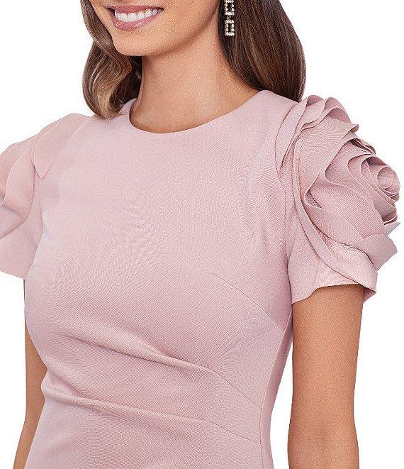Xscape Rosette Short Sleeve Ruched Back Sheath Gown Product Image