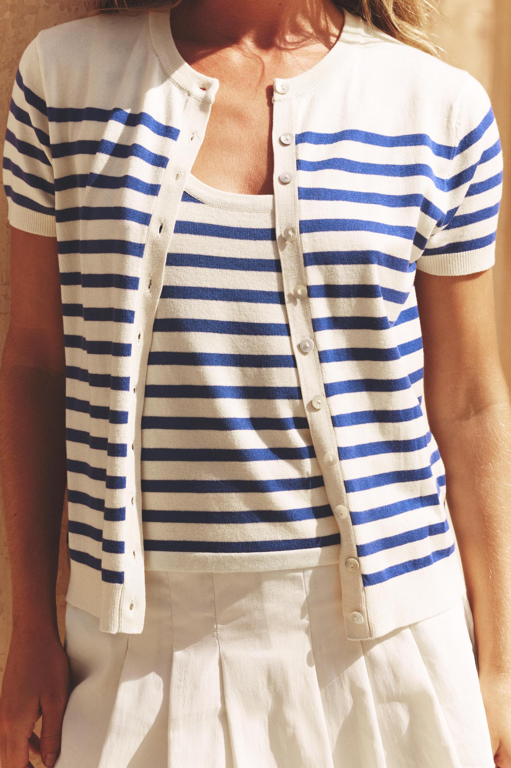 STRIPED KNIT SHORT SLEEVE JACKET Product Image