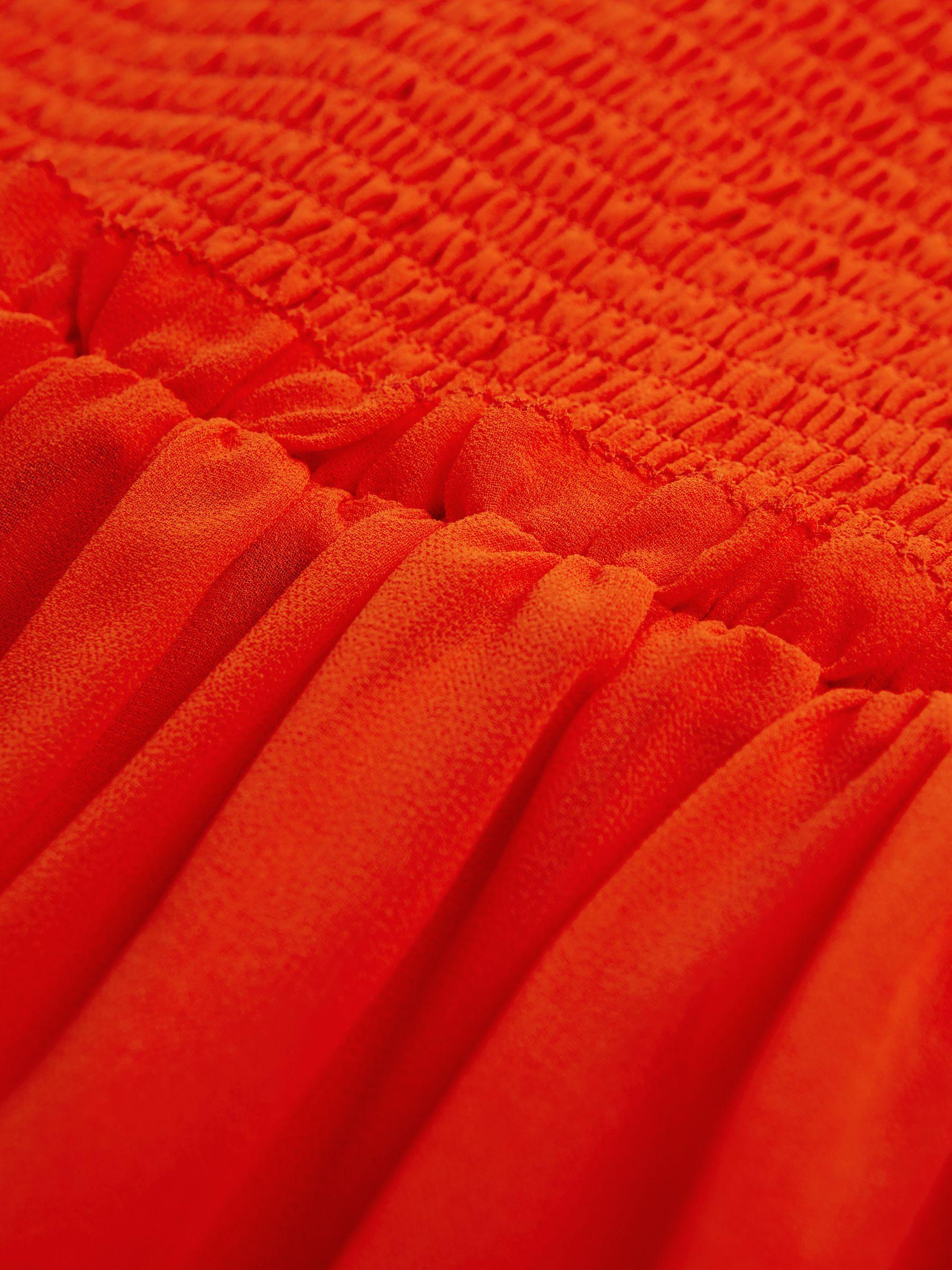 Florere Round Neck Shirred Mini Dress in Bright Orange Product Image