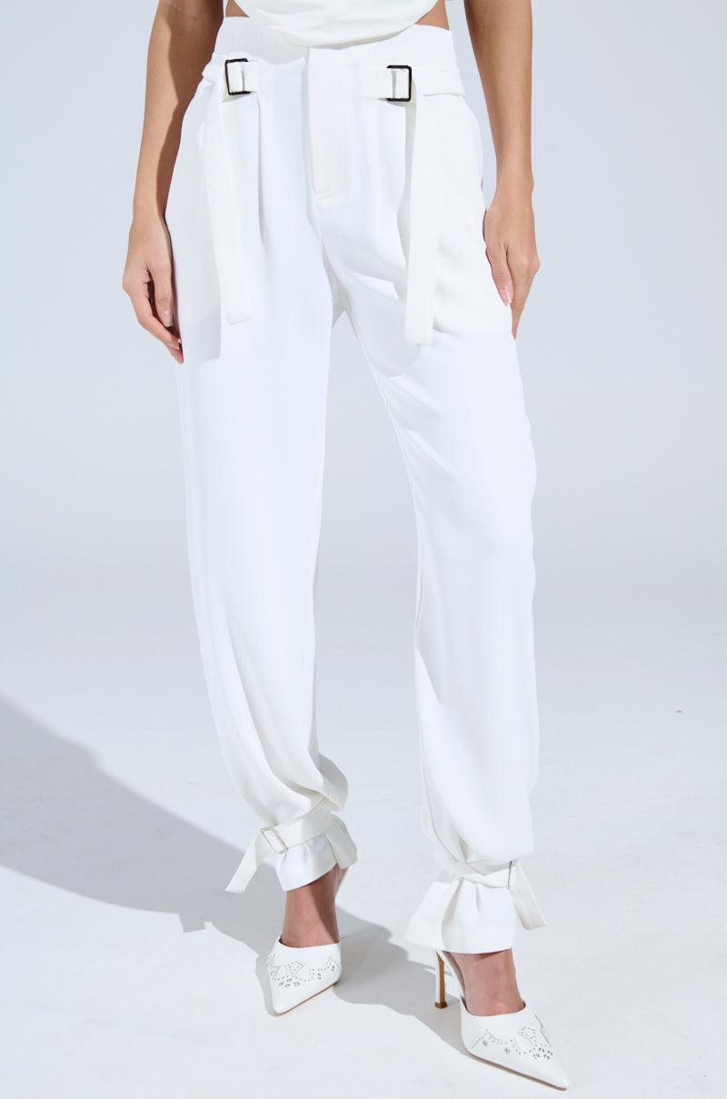 ZOE BUCKLE WAIST WIDE LEG PANTS Product Image