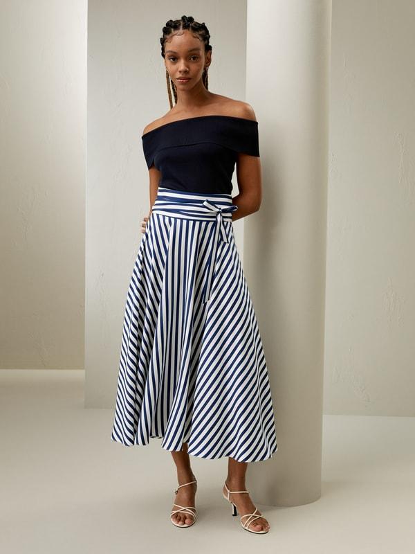 Silk Striped Midi Skirt Product Image
