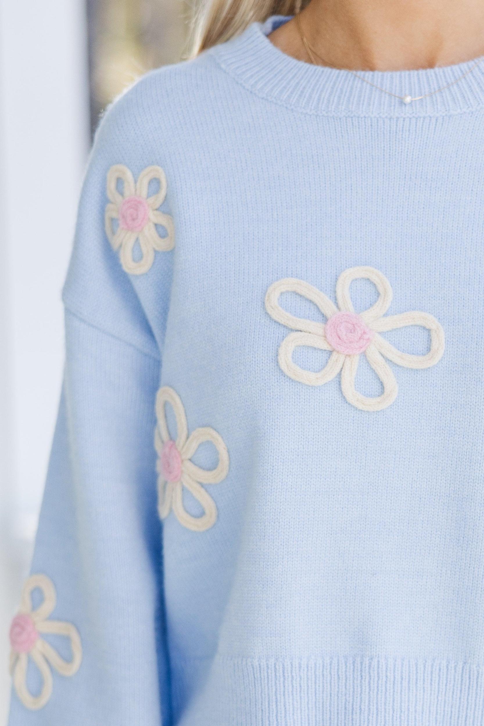 Feeling Femme Light Blue Floral Sweater Female Product Image