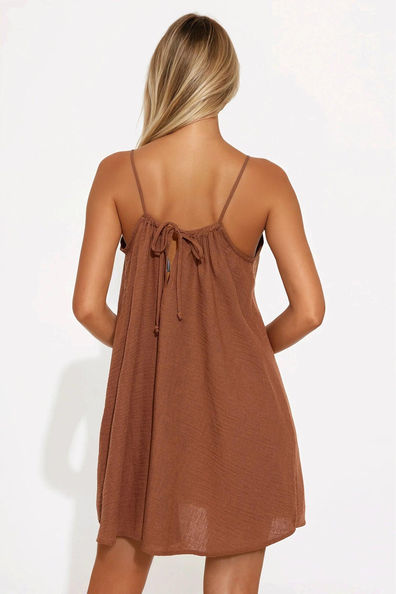 Kourtney Linen Mini Dress - Chocolate Product Image