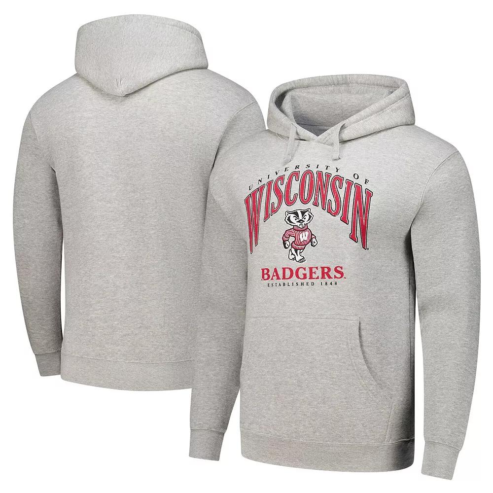 Men's Heather Gray Wisconsin Badgers Tall Arch Essential Pullover Hoodie, Size: Large, Grey Product Image