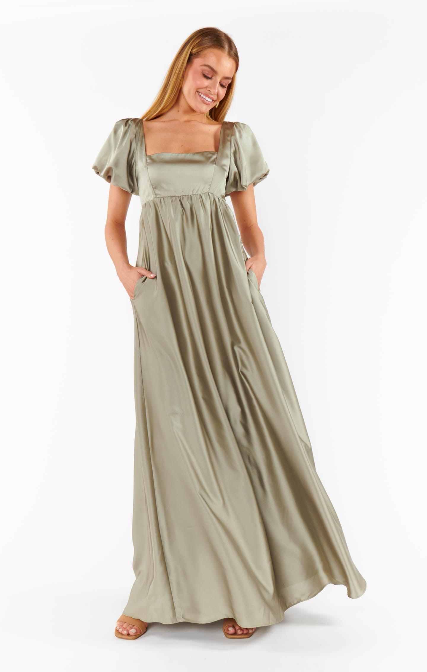 Nora Maxi Dress ~ Moss Green Luxe Satin Product Image