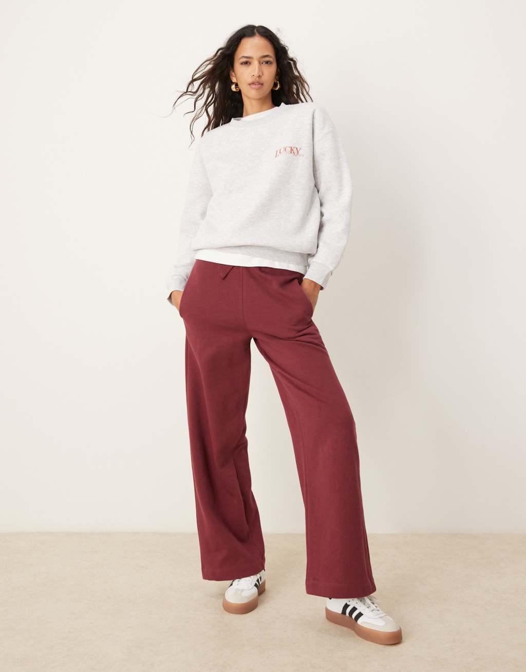 ASOS DESIGN oversized sweatshirt with lucky in love cherub graphic in heather gray Product Image