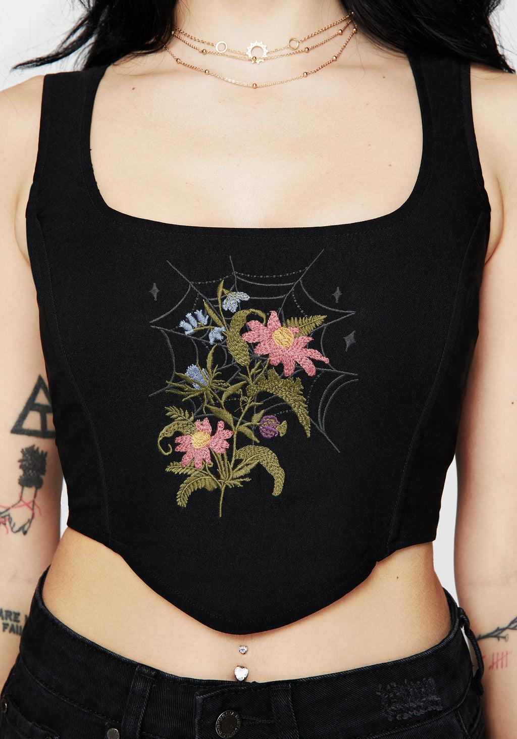 Cleome Floral Spiderweb Embroidered Corset Top Product Image