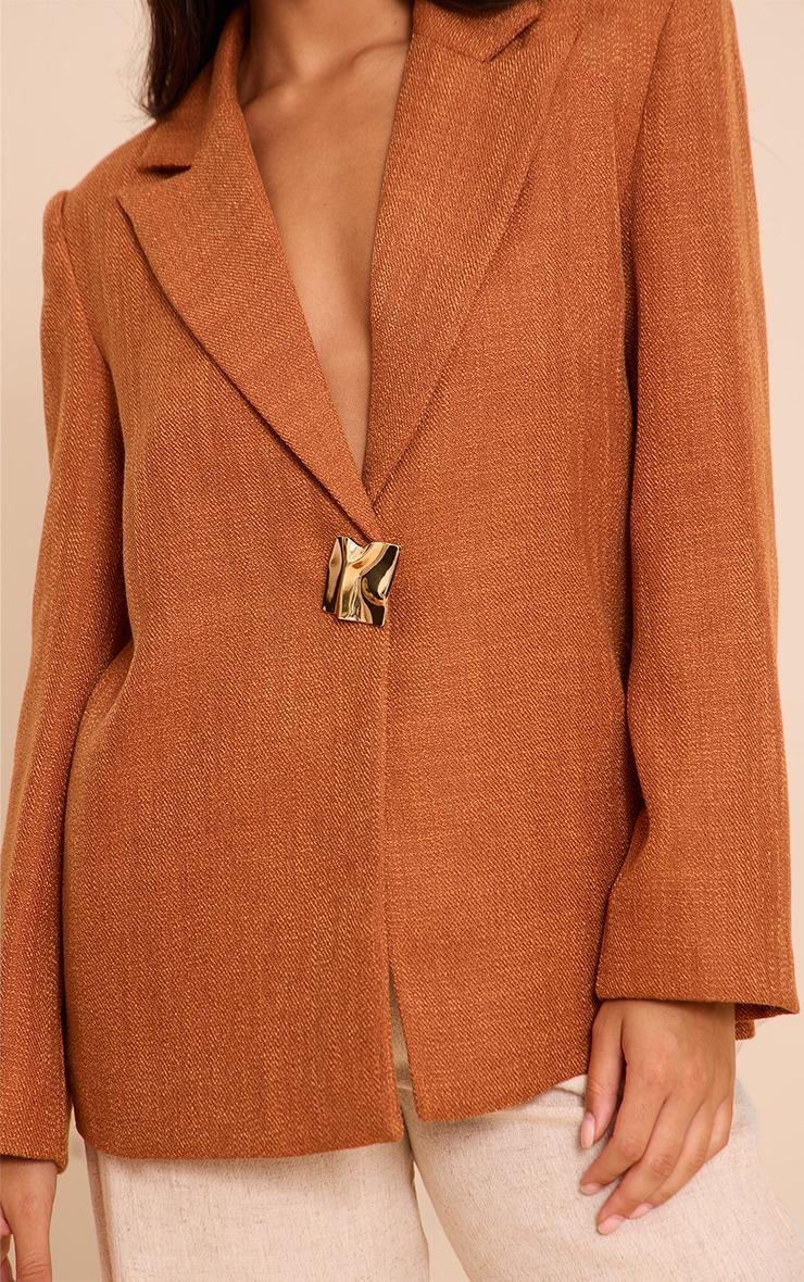 Rust Button Detail Linen Look Boxy Blazer Product Image