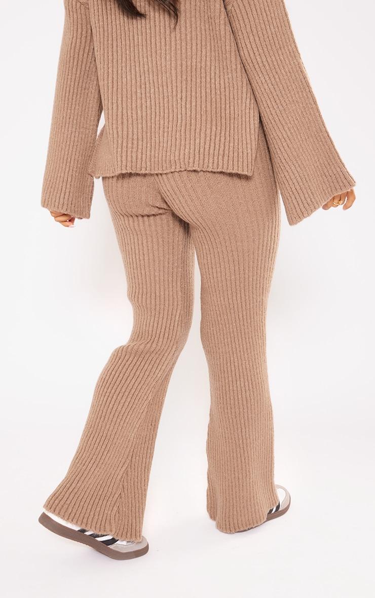 Petite Mocha Rib Knit Wide Leg Pant Product Image