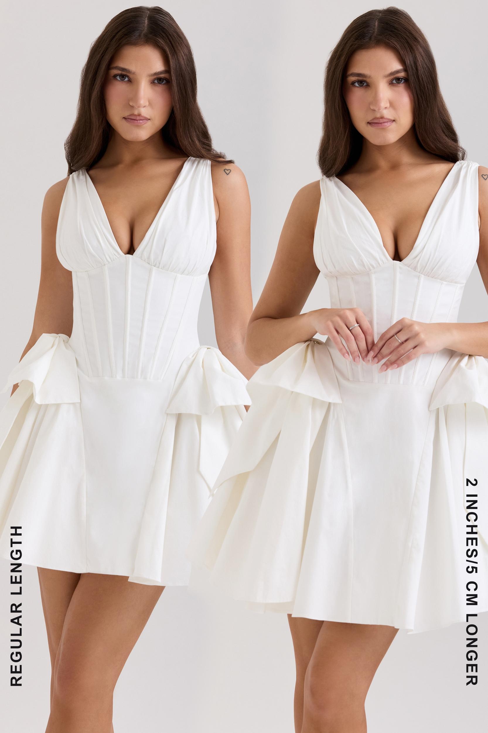 Amalia  white stretch cotton bow mini dress Product Image