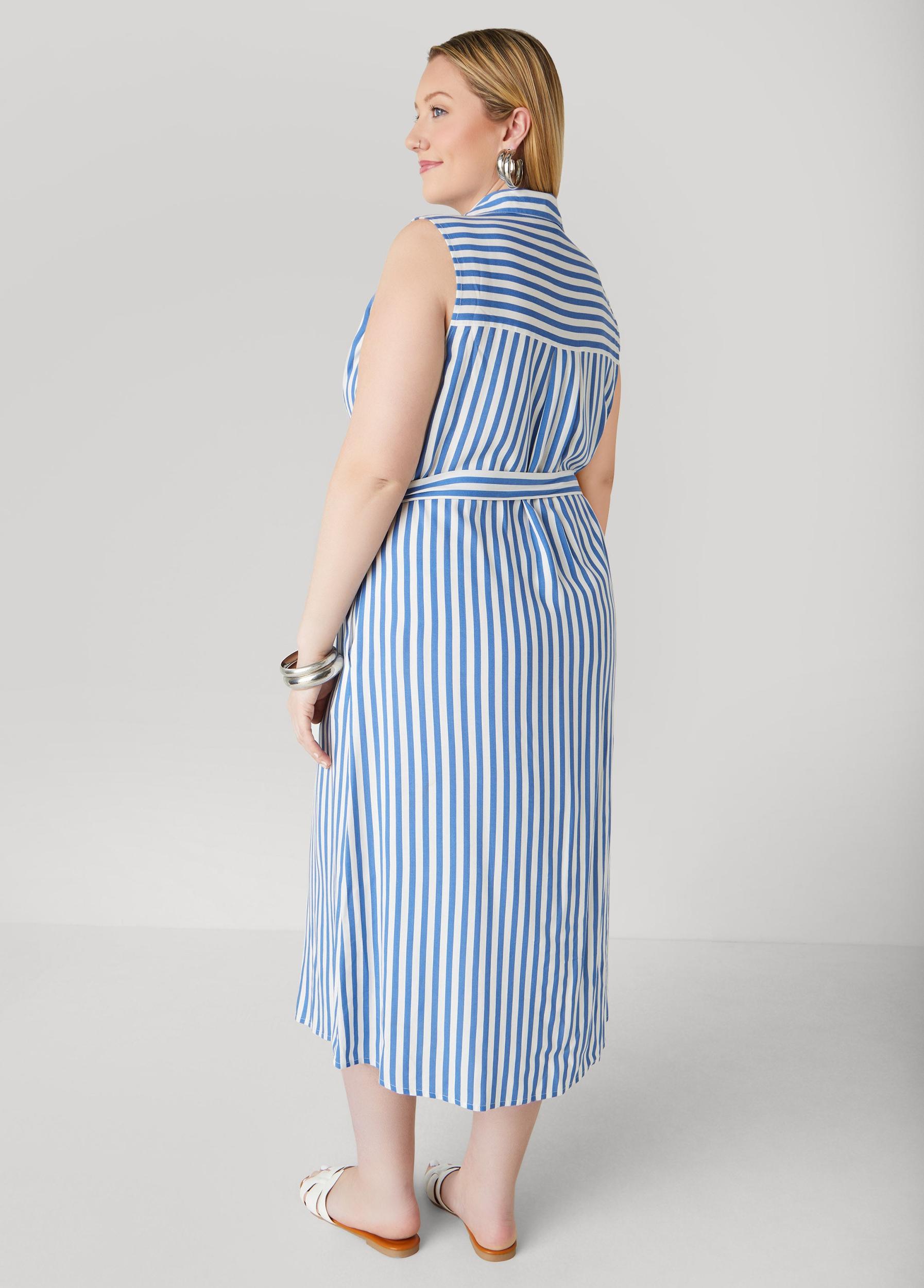 Plus Size Button Front Striped Shirtdress Ashley Stewart Product Image