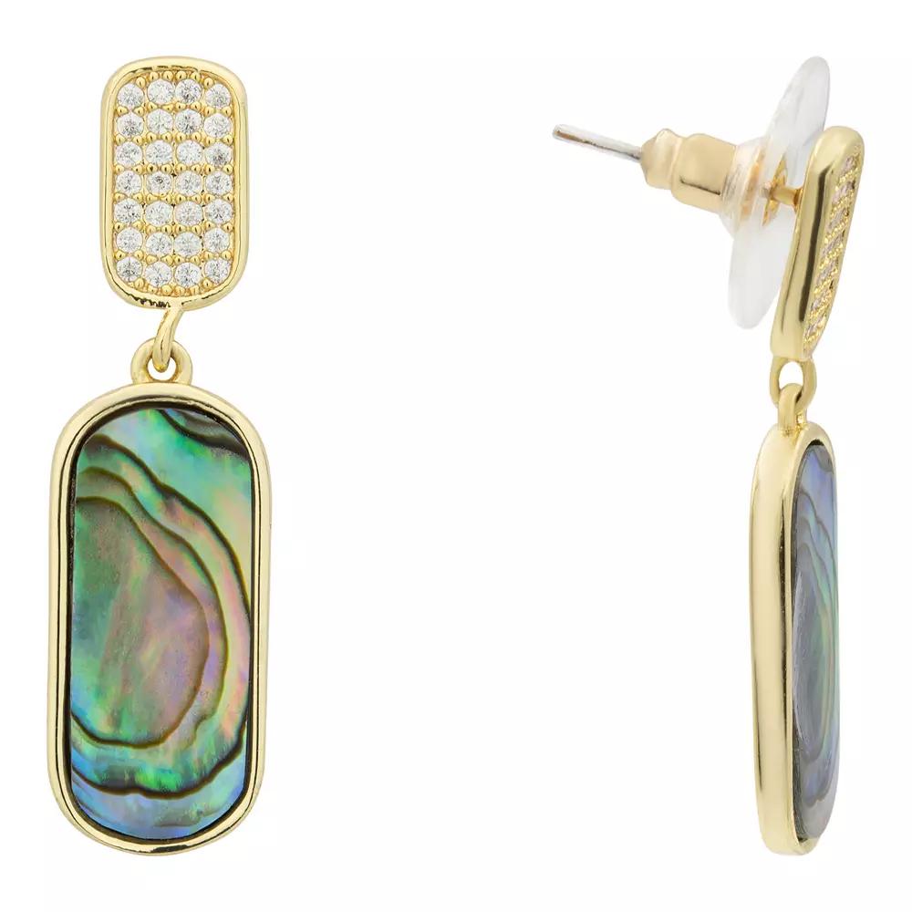 City Luxe Gold Tone Genuine Abalone & Cubic Zirconia Drop Earrings, Women's, Gold Tone Abalone Product Image