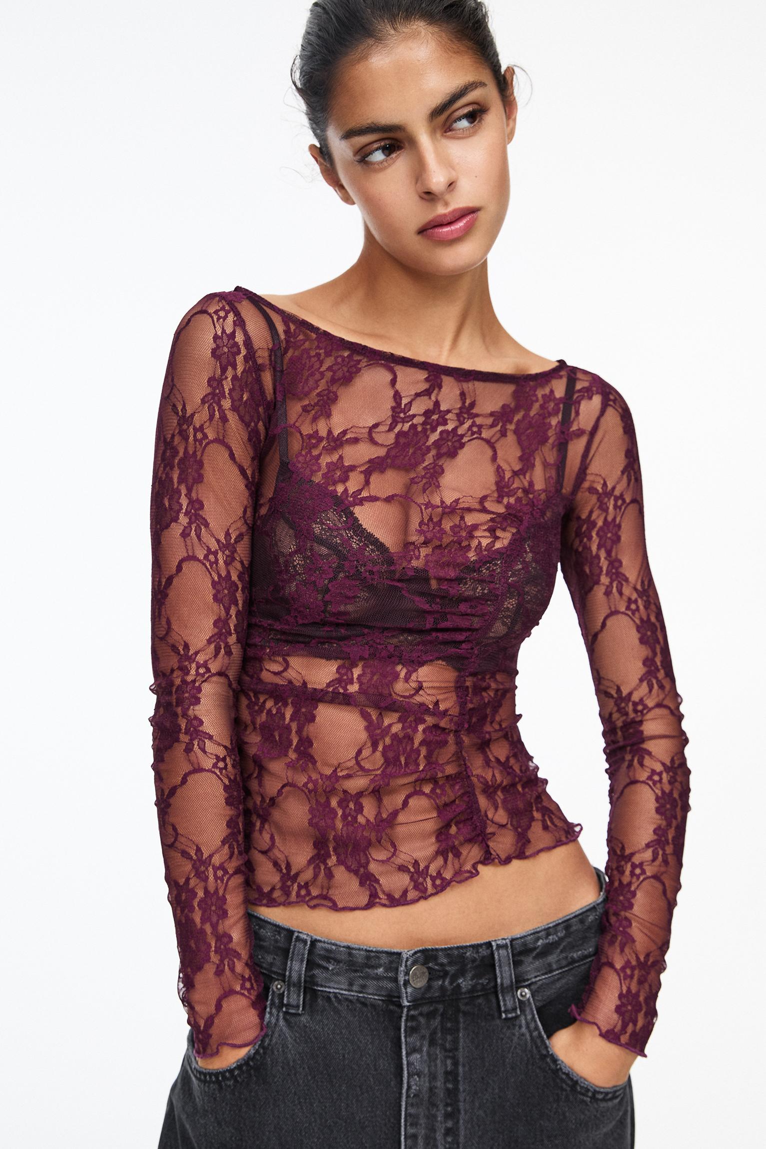 Lace top with gathered detail Product Image