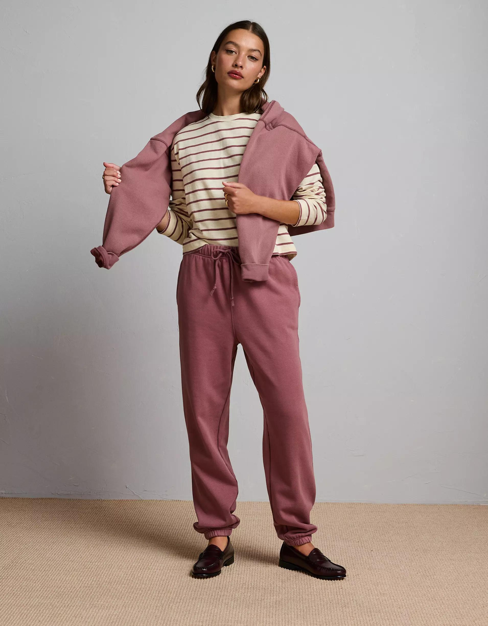 AE77 Premium Long-Sleeve Boxy Striped T-Shirt Product Image