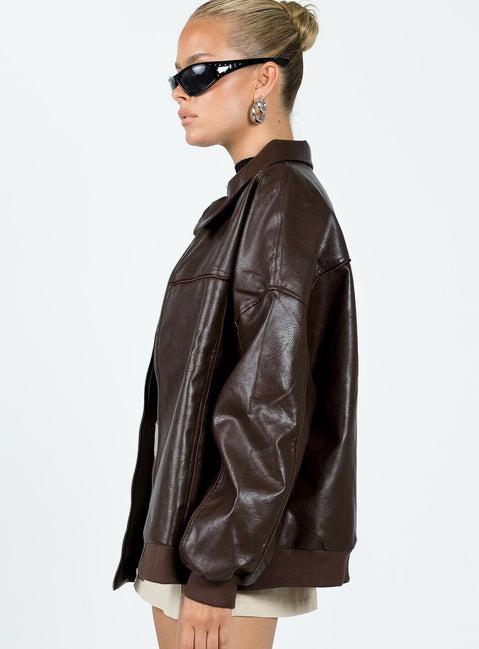 Goldsmith Faux Leather Bomber Jacket Brown Product Image