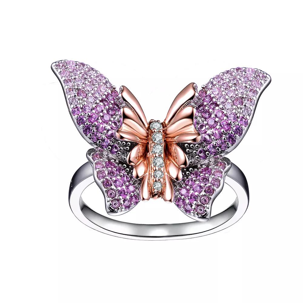 18k Rose Gold over Sterling Silver Multi-Color Cubic Zirconia Butterfly Ring, Womens Two Tone Product Image
