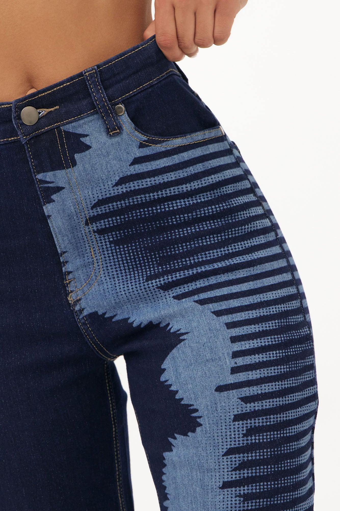 Paislee Printed Stretch Straight Leg Jeans - Dark Wash Product Image