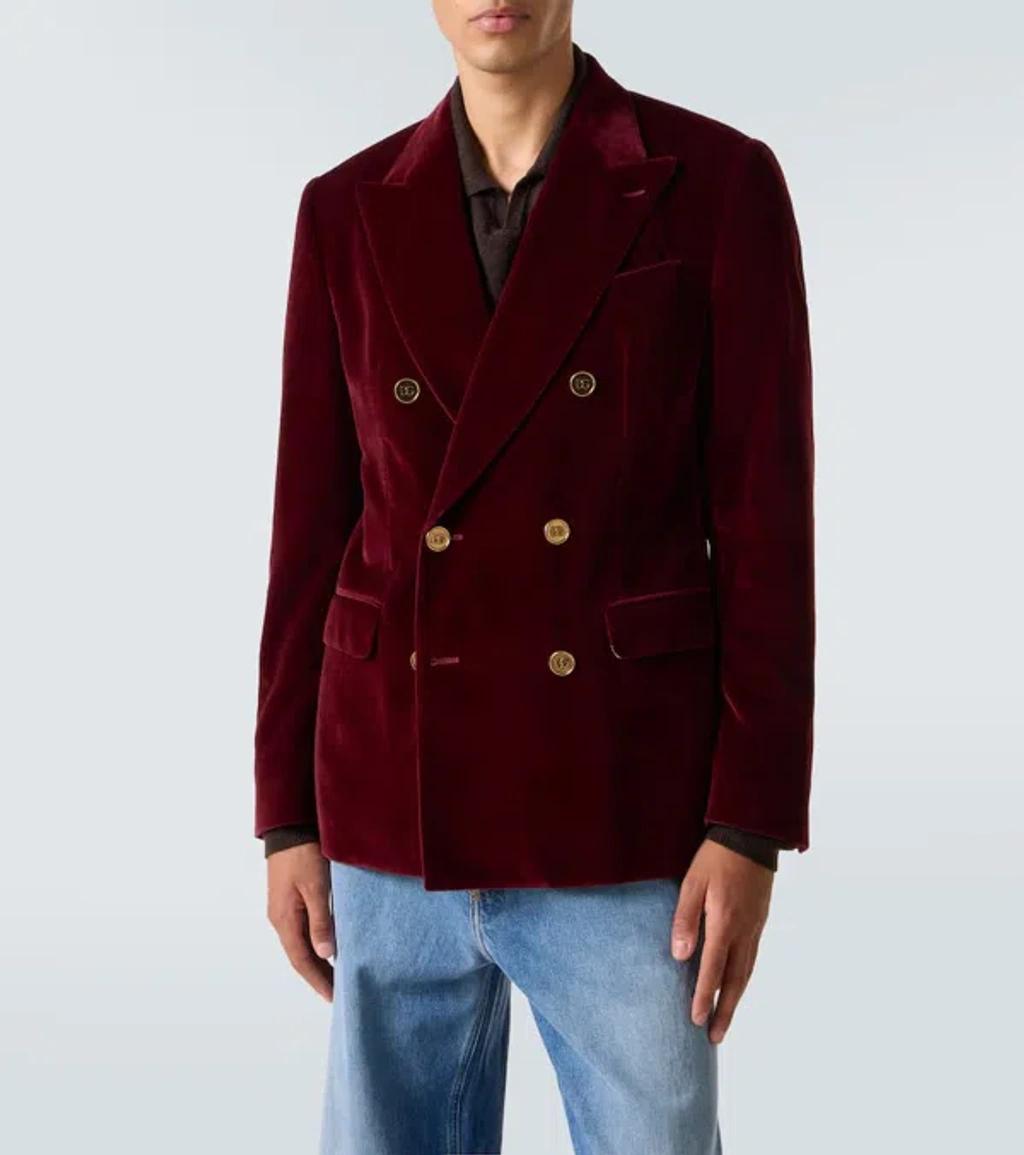 DOLCE & GABBANA Sicilia Velvet Double-breasted Blazer In Red Product Image