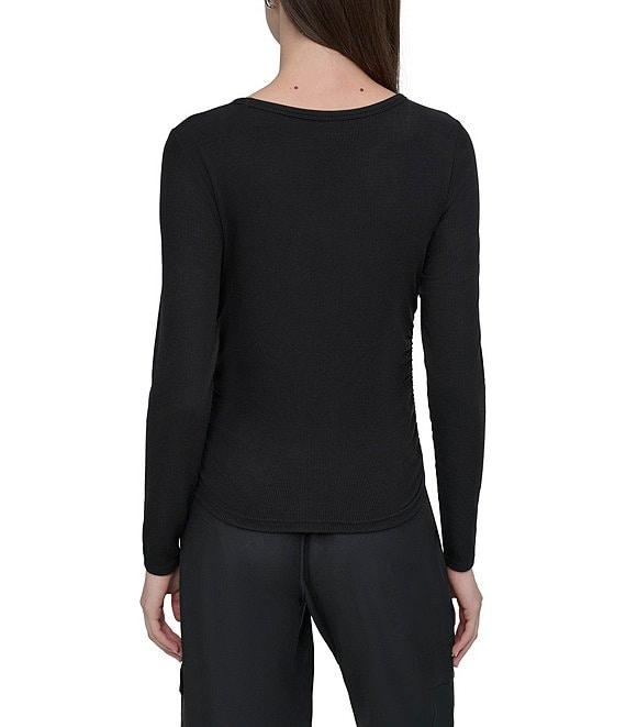 DKNY Sport by Donna Karen Platinum Ribbed Crew Neck Long Sleeve Side Ruching Top Product Image
