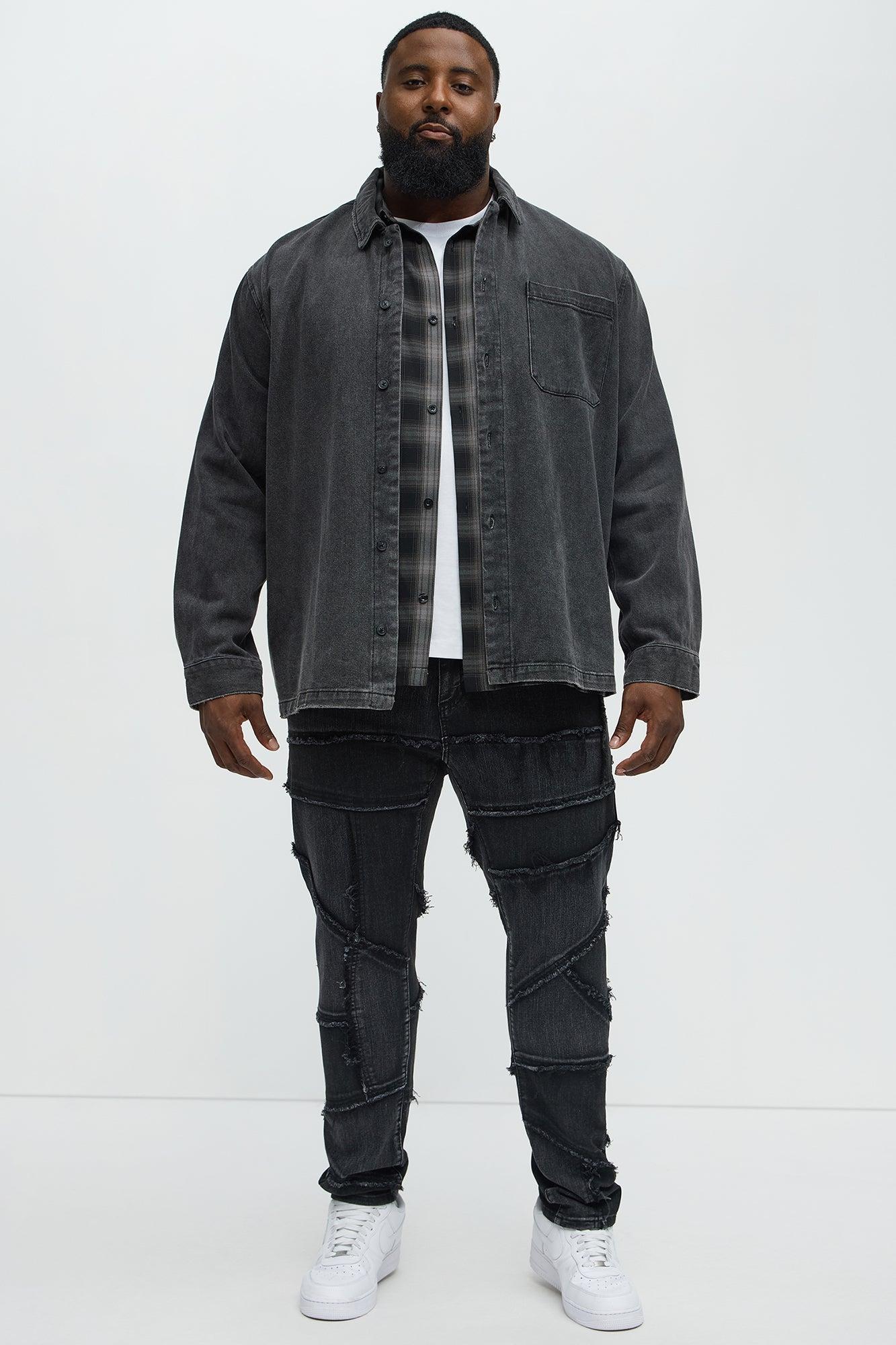 Skinny Patch It With Fray Jeans - Black Wash Male Product Image